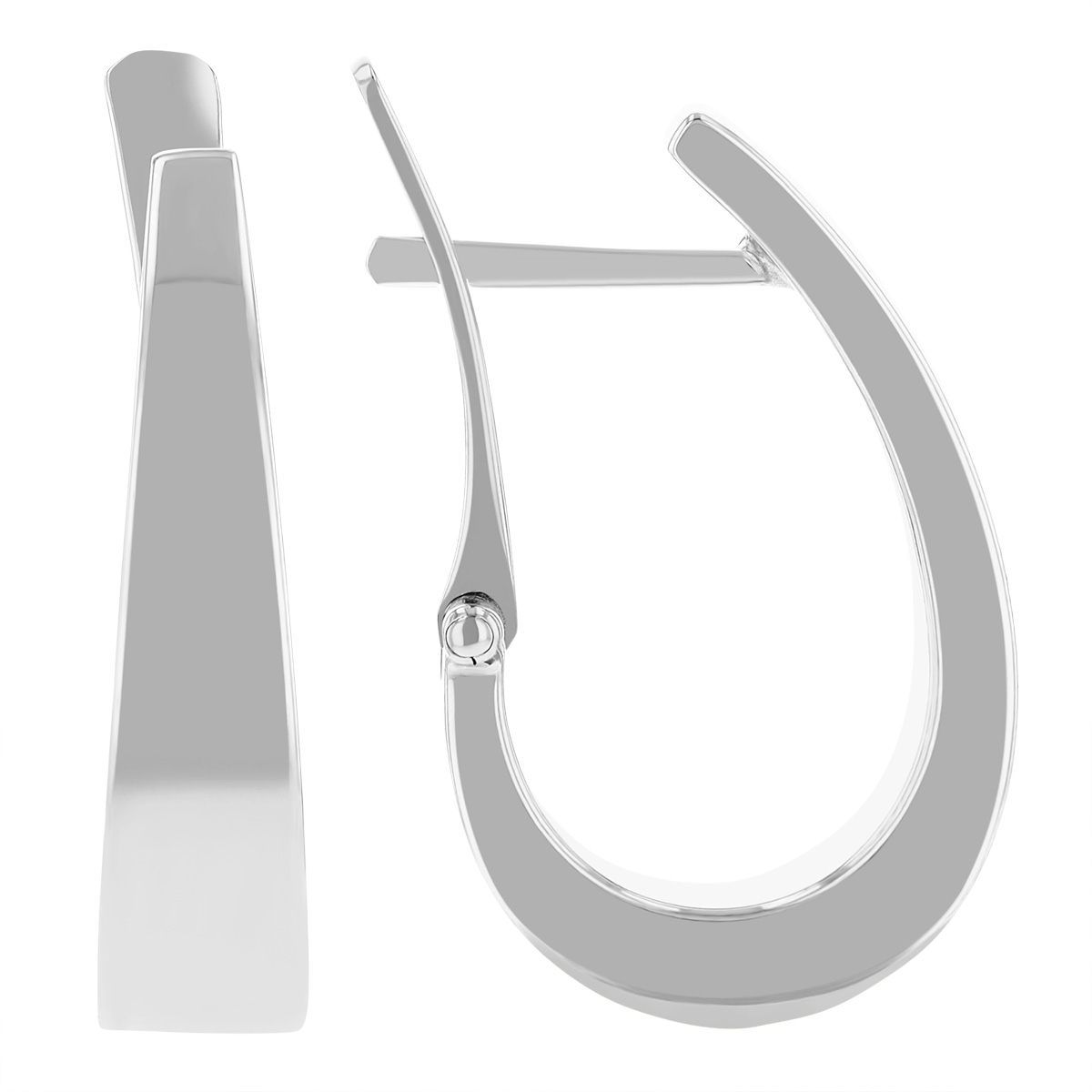 White Gold Tapered J Hoop Earrings, 18 mm