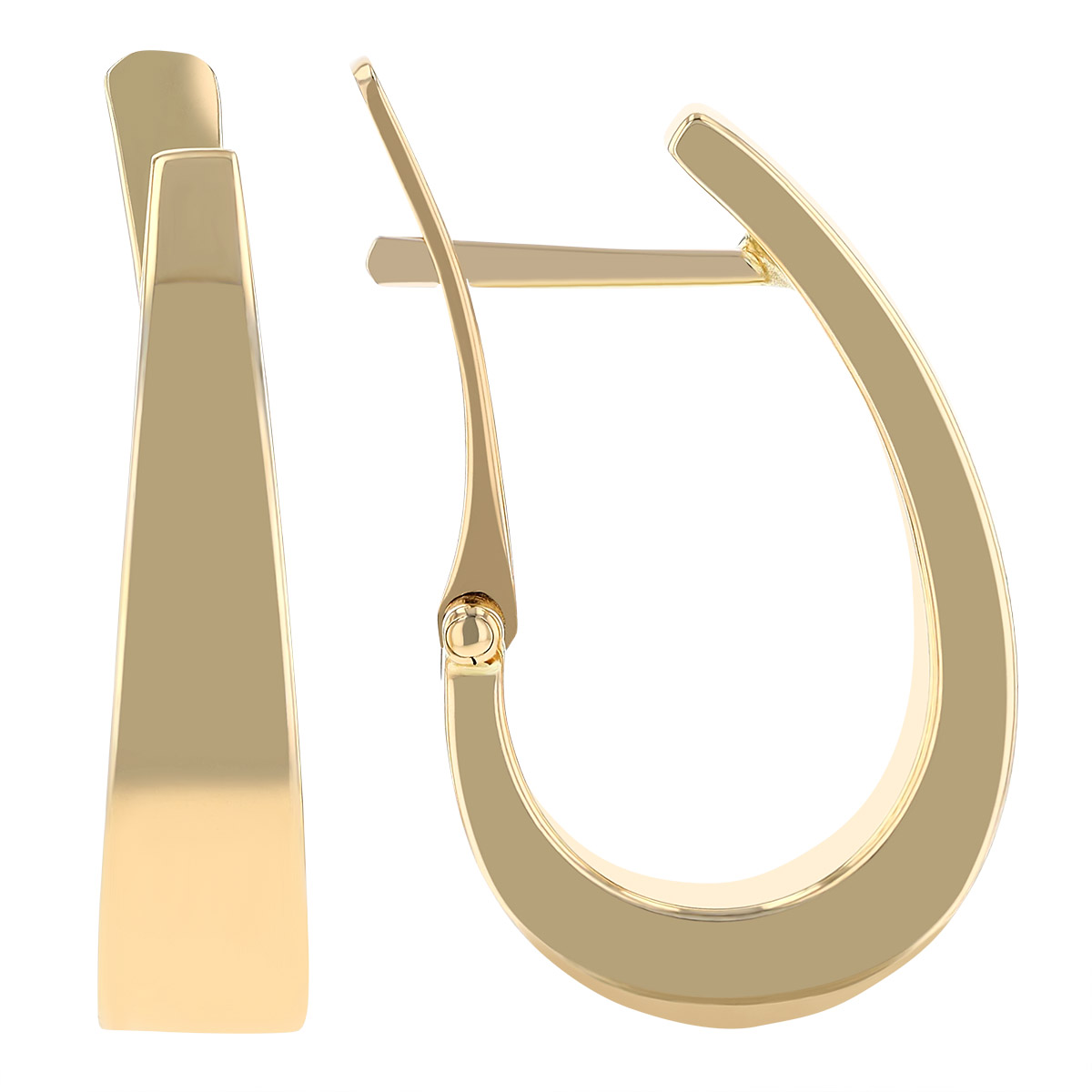 Yellow Gold Tapered J Hoop Earrings, 22 mm