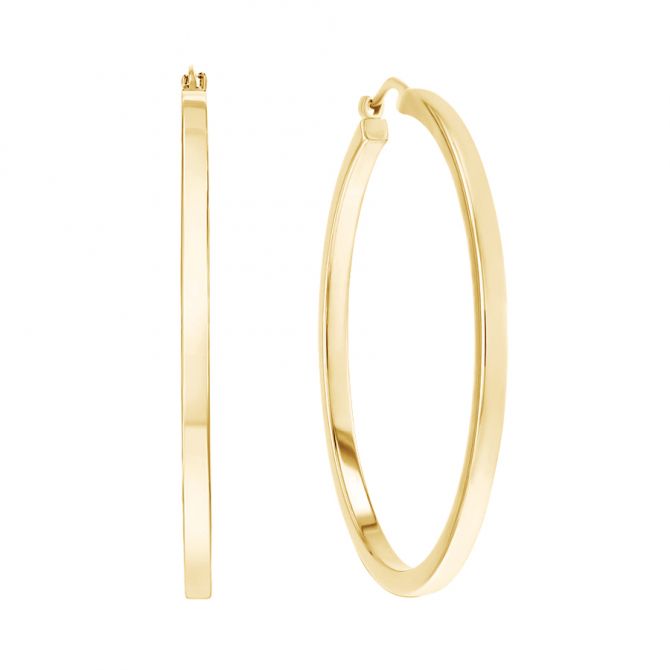 14K Yellow Gold Square Tube Hoop Earrings, 40mm