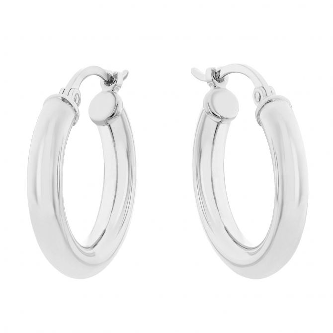 White Gold Tube Hoop Earrings, 3 x 18 mm