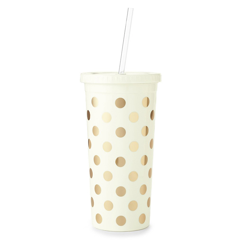 Kate Spade 20oz Tumbler with Straw, Gold Dots 154950 Borsheims