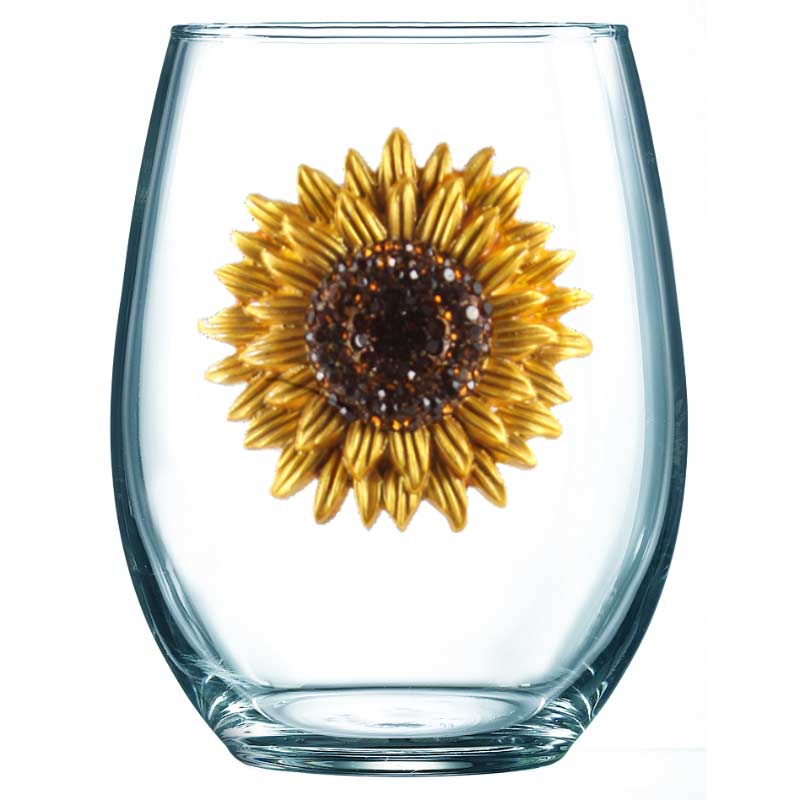 The Queens' Jewels Sunflower Jeweled Stemless Wine Glass