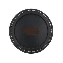 Image for Maple Leaf At Home Black Leather Nebraska Coaster