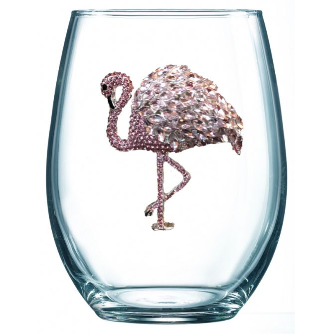 The Queens' Jewels Flamingo Stemless Wine Glass