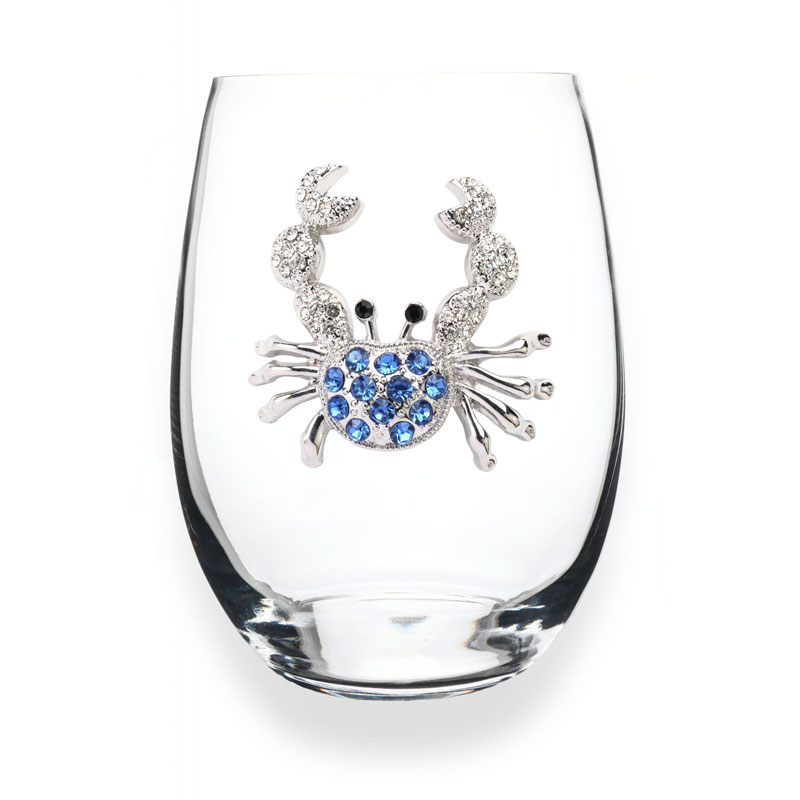 The Queens' Jewels Blue Crab Stemless Wine Glass