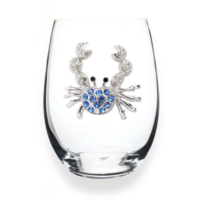 The Queens' Jewels Blue Crab Stemless Wine Glass