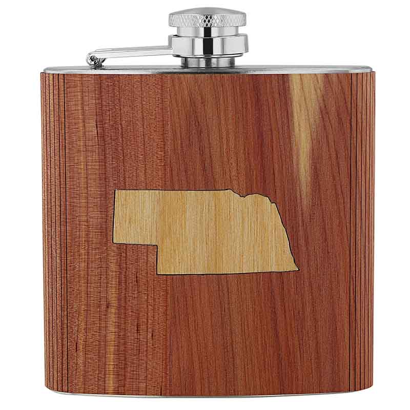 Woodchuck Nebraska State Inlay Cedar Wood Flask, 6 oz NE FLASK 6 OZ