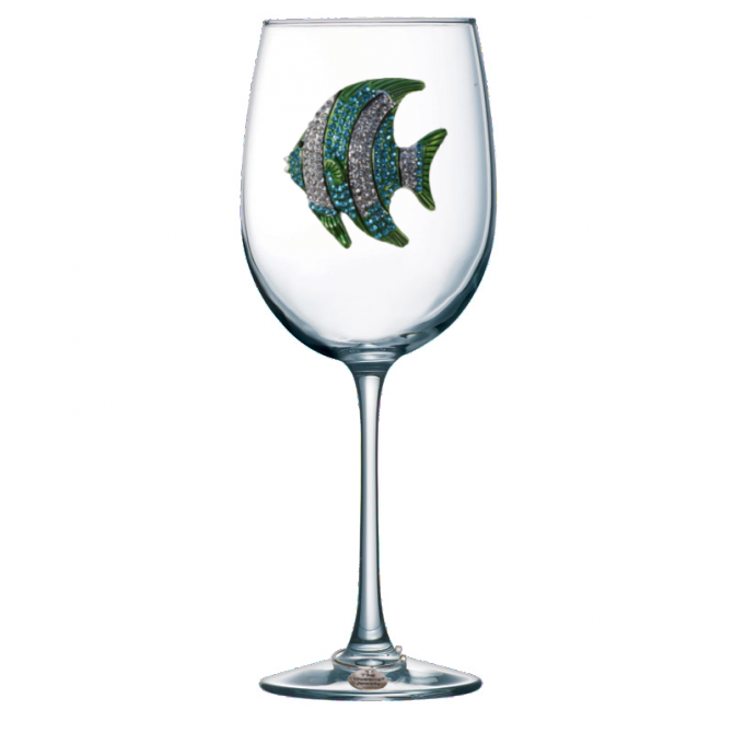 The Queens' Jewels Turquoise Tropical Fish Stemmed Wine Glass