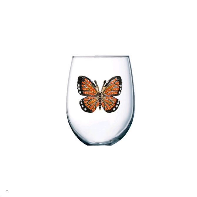 The Queens' Jewels Large Monarch Butterfly Stemless Jeweled Wine Glass