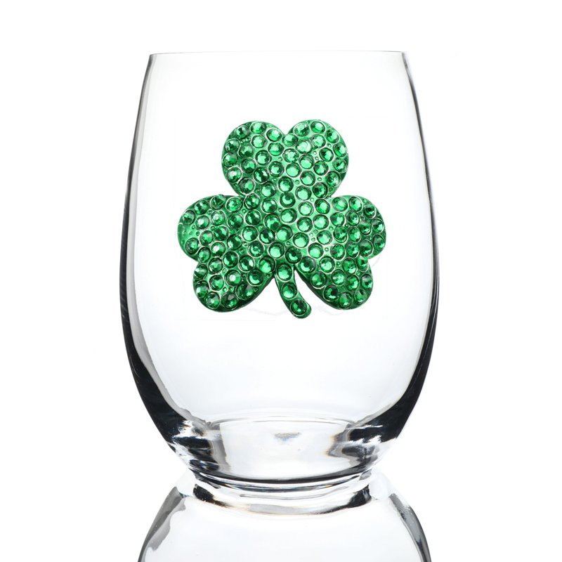 The Queens' Jewels Shamrock Jeweled Stemless Wine Glass