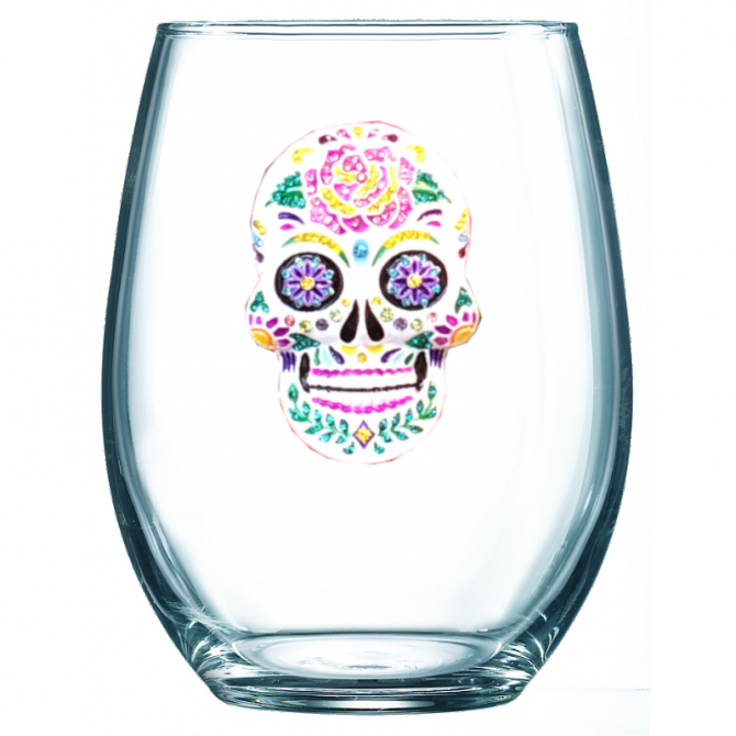 The Queens' Jewels Sugar Skull Stemless Wine Glass