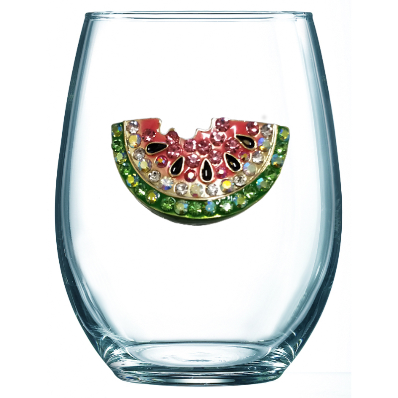 The Queens' Jewels Watermelon Jeweled Stemless Wine Glass