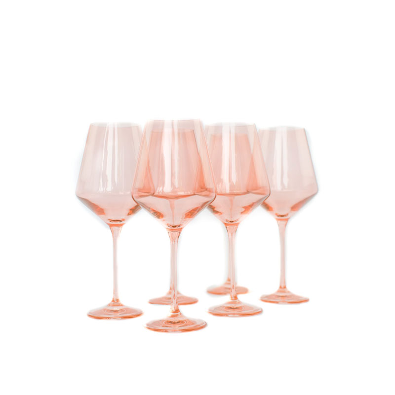 Blush Pink Colored Stemmed Wine Glasses, Set of 6 STMMD BLUSH S/6