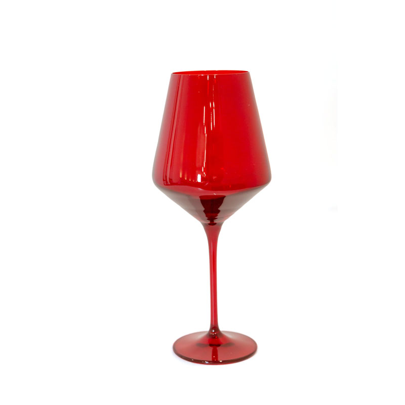 Red Colored Stemmed Wine Glasses, Set of 6
