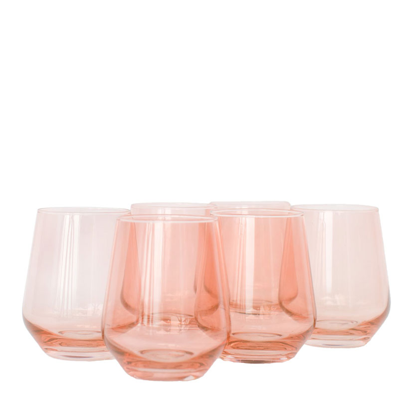 Estelle Blush Pink Stemless Wine Glasses, Set of 6
