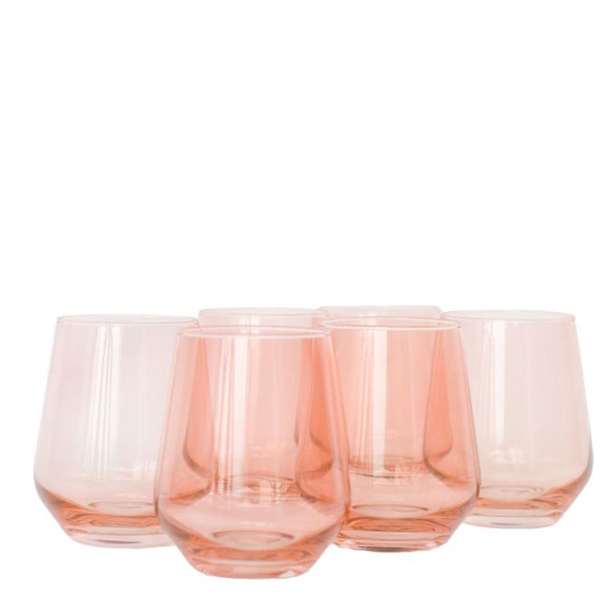 Estelle Colored Glass Estelle Hand-Blown Colored Wine Glasses (Set of 6) - Stemmed Wine Glass, Blush