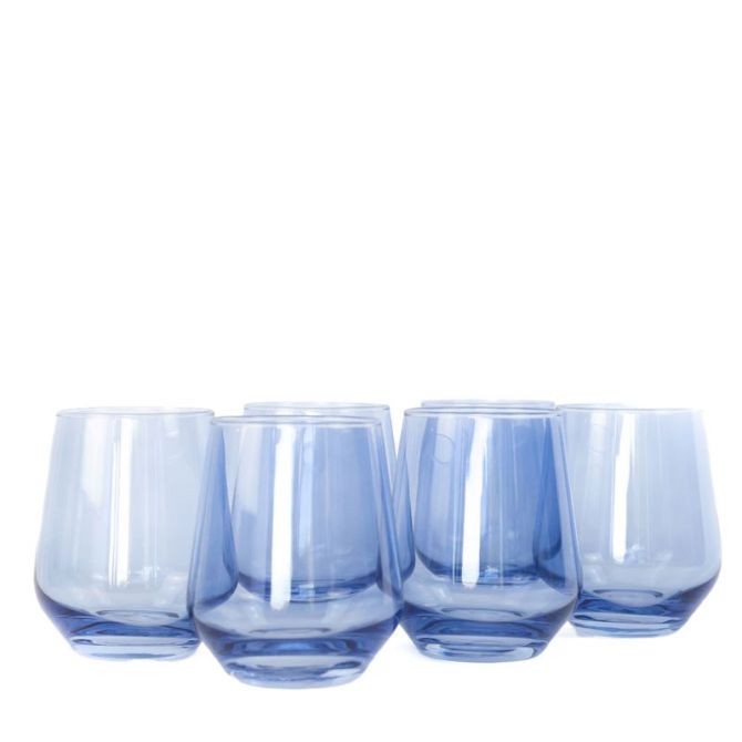 Cobalt Blue Colored Stemless Wine Glasses, Set of 6, STMLS CBLT BLUE S/6