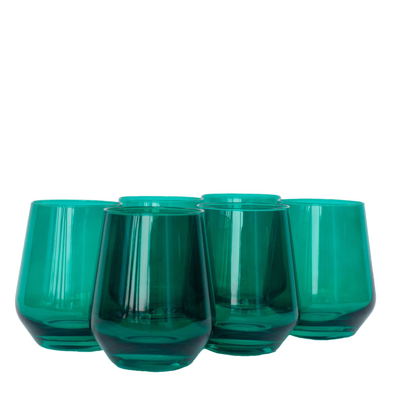Emerald Green Colored Stemless Wine Glasses, Set of 6
