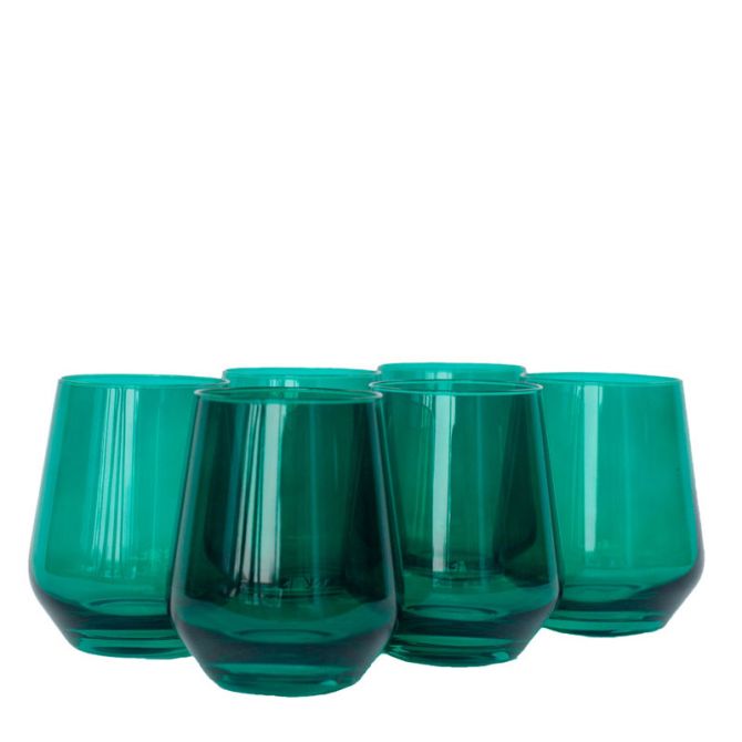 Emerald Green Colored Stemless Wine Glasses, Set of 6