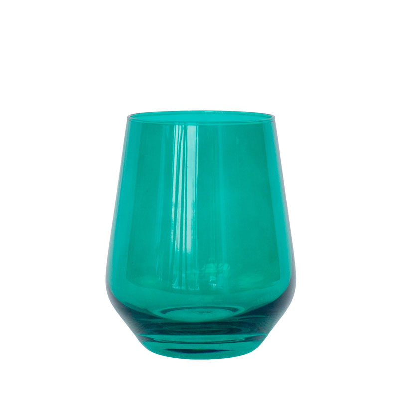 Emerald Green Colored Stemless Wine Glasses, Set of 6
