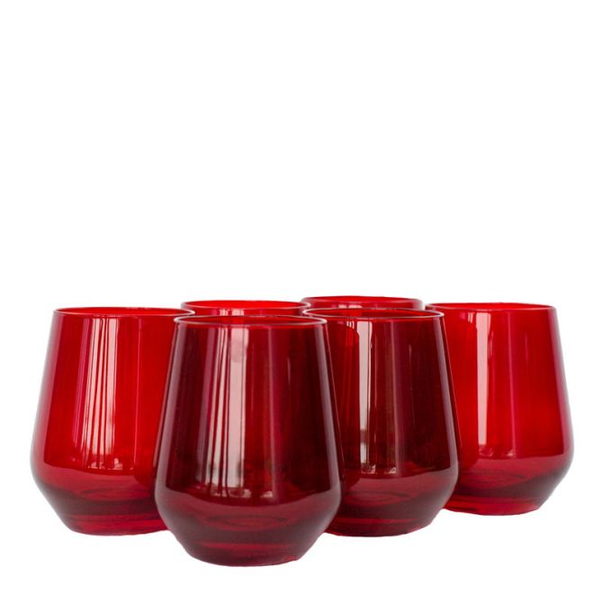 Red Colored Stemless Wine Glasses, Set of 6