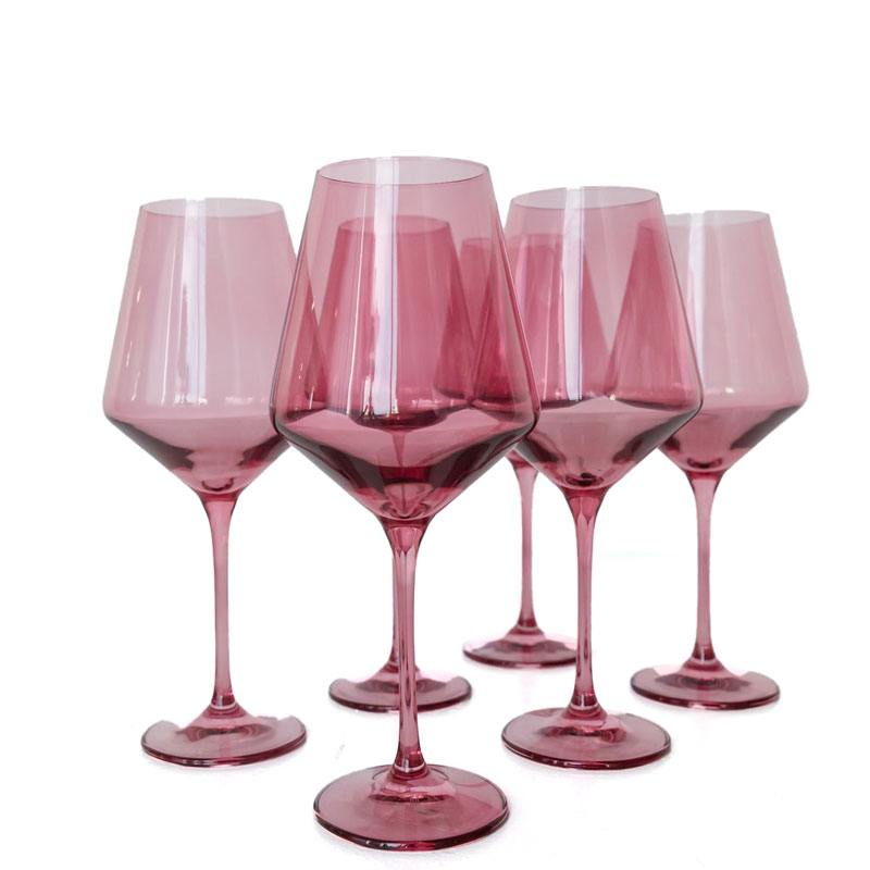 Estelle Colored Glass Estelle Hand-Blown Colored Wine Glasses (Set of 6) - Stemmed Wine Glass, Blush