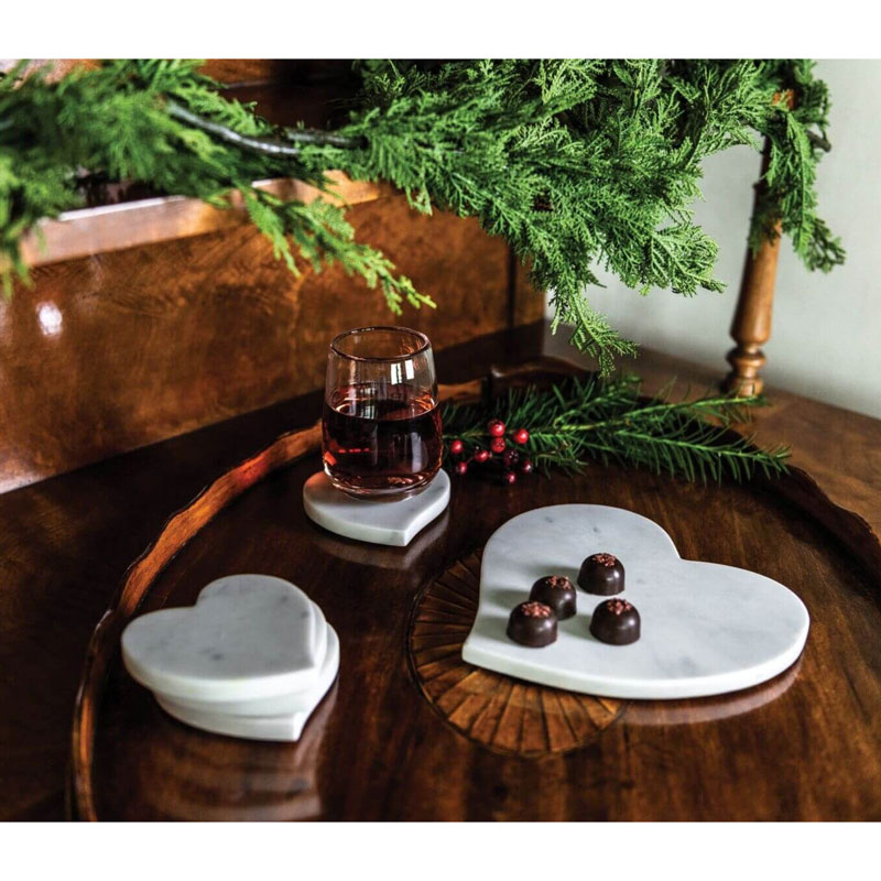 Simon Pearce White Marble Heart Coasters, Set of 4