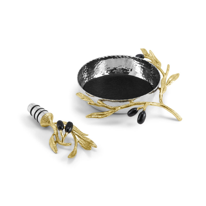 Michael Aram Olive Branch Wine Coaster and Stopper Set