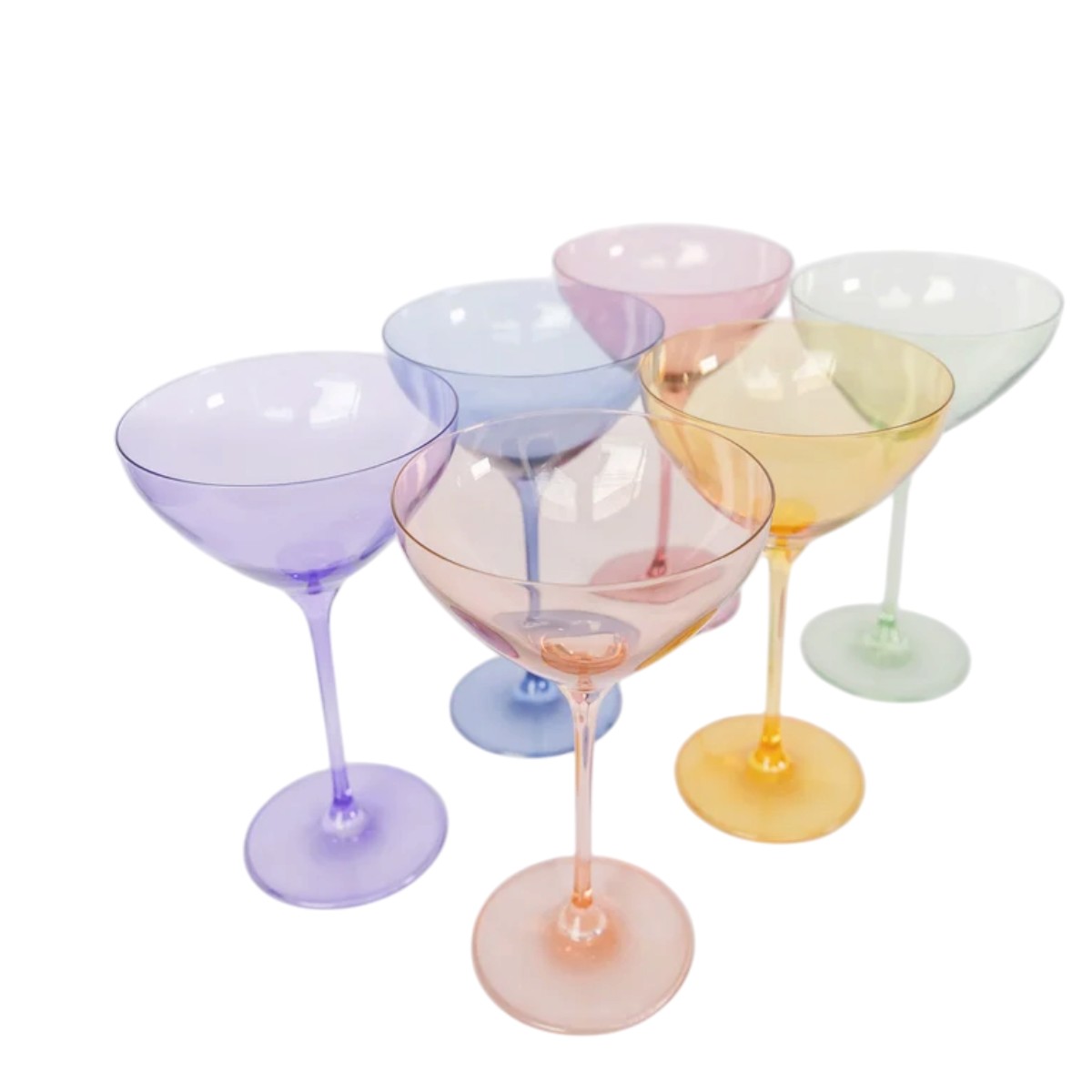 Estelle Set of 6 Colored Martini Glasses, Pastel Mix