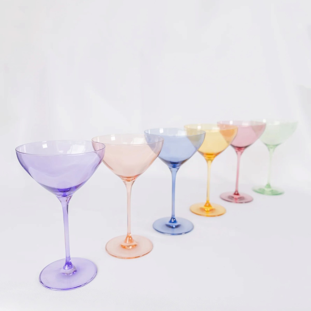 Estelle Set of 6 Colored Martini Glasses, Pastel Mix