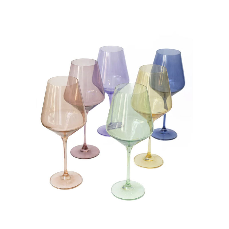 Estelle Pastel Mix Colored Stemmed Wine Glasses, Set of 6