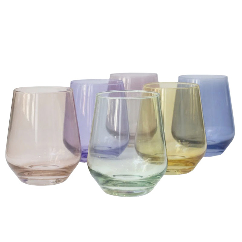 Estelle Pastel Mixed Colored Stemless Wine Glasses, Set of 6