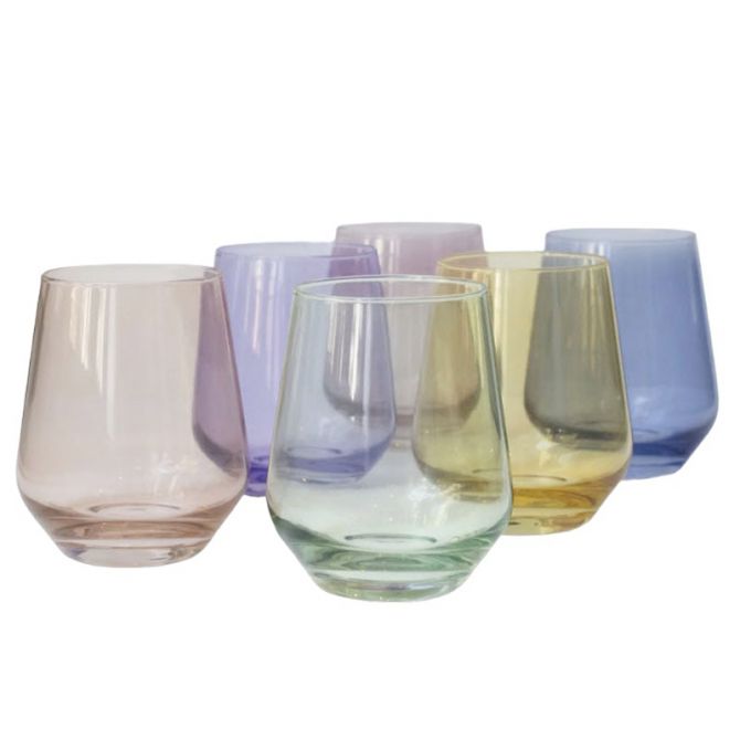 Estelle Pastel Mixed Colored Stemless Wine Glasses, Set of 6