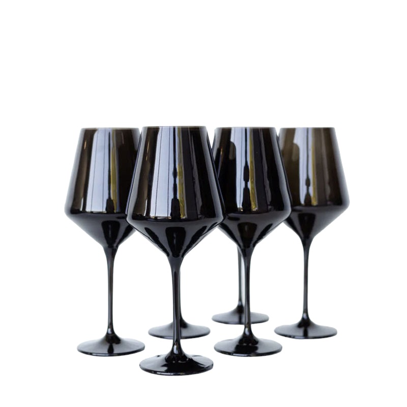 Estelle Black Stemmed Wine Glasses, Set of 6