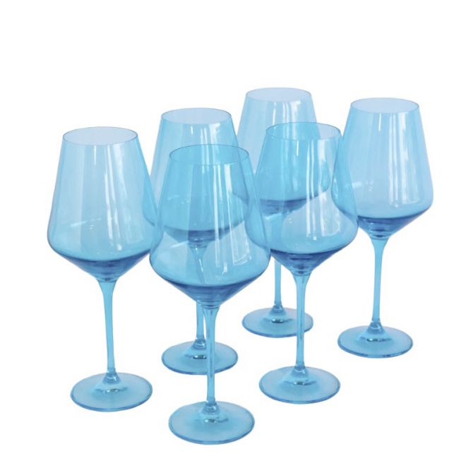 Estelle Ocean Blue Colored Stemmed Wine Glasses, Set of 6