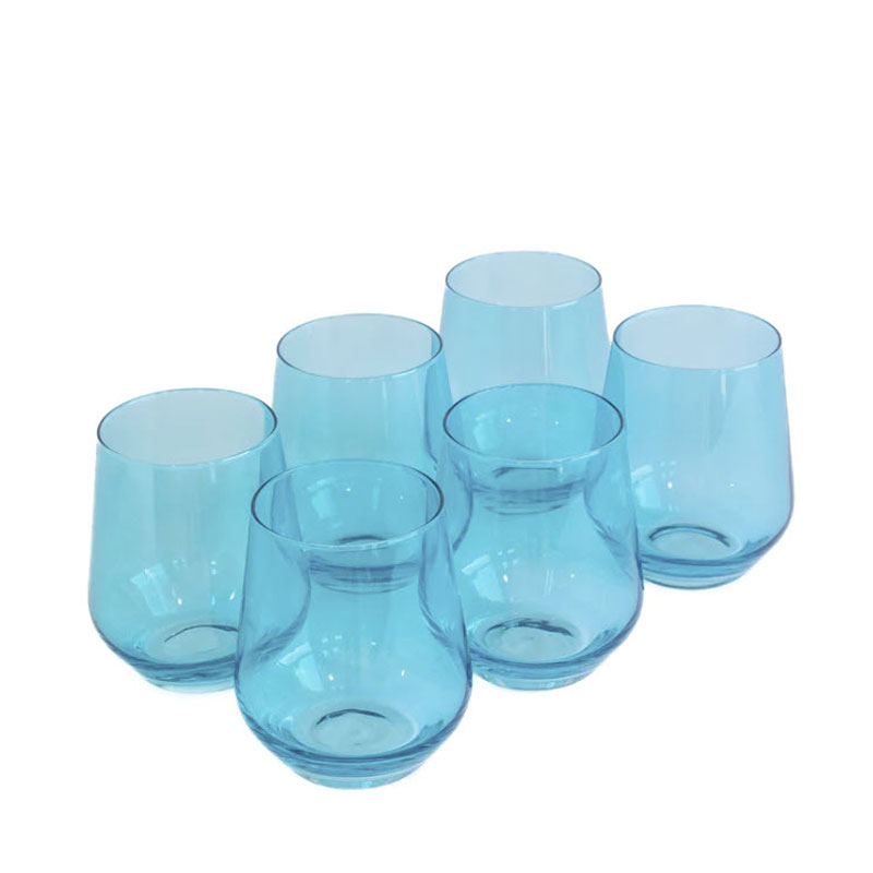 Estelle Ocean Blue Colored Stemless Wine Glasses, Set of 6