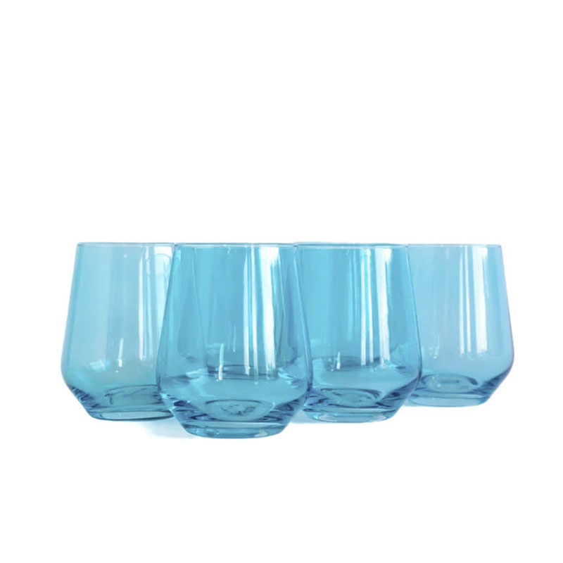 Estelle Ocean Blue Colored Stemless Wine Glasses, Set of 6