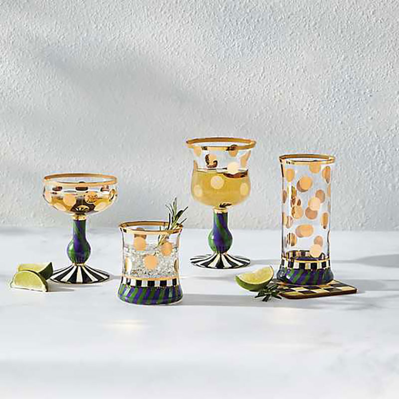 MacKenzie-Childs Cirque Purple and Green Highball Glasses, Set of 2