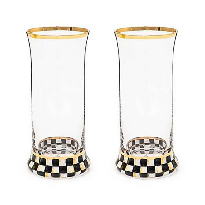 MacKenzie-Childs Courtly Check Highball Glasses, Set of 2