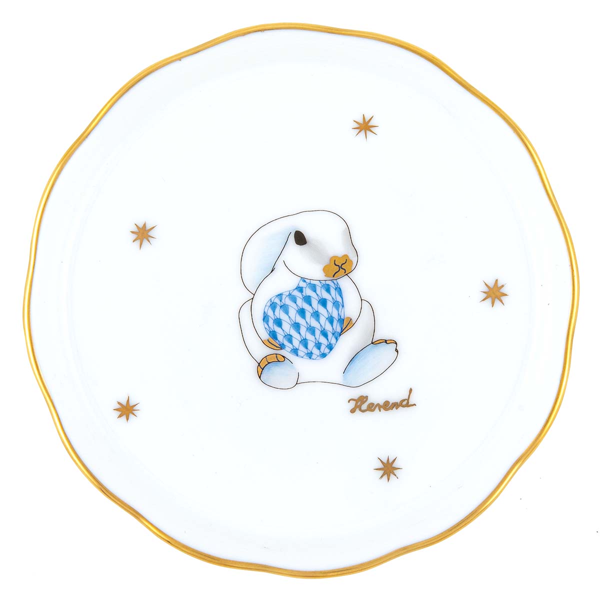 Herend Bunny Coaster, Blue
