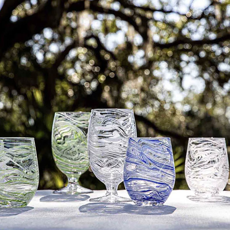 Juliska Puro Marbled Stemless Wine Glass, White