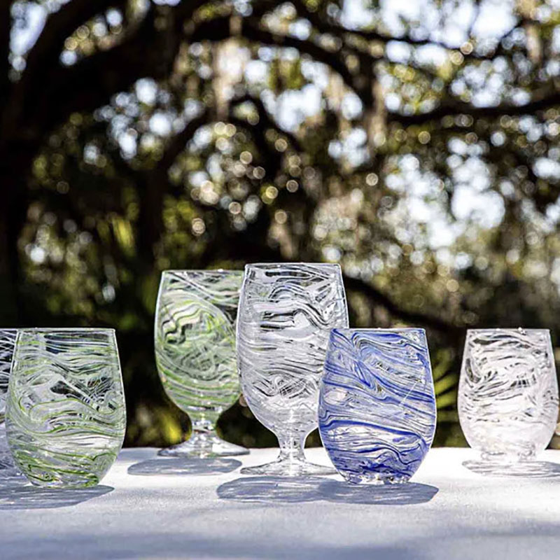 Juliska Puro Marbled Stemless Wine Glass, Green