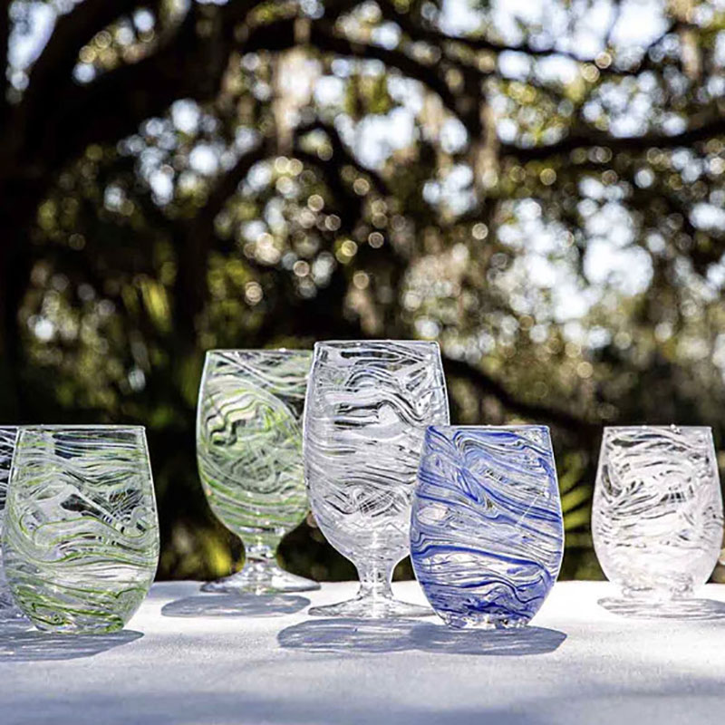 Juliska Puro Marbled Stemless Wine Glass, Blue