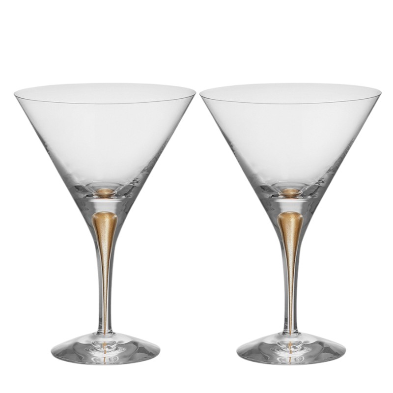 Orrefors Intermezzo Yellow Gold Martini Glasses, Set of 2