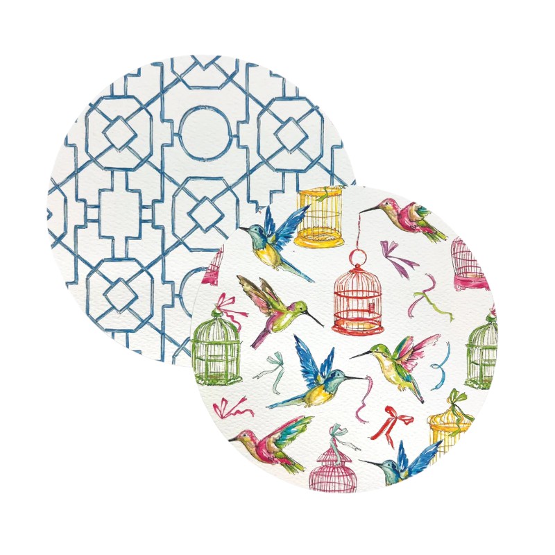 Mariposa Hummingbird and Birdcages Beaded Coaster Set