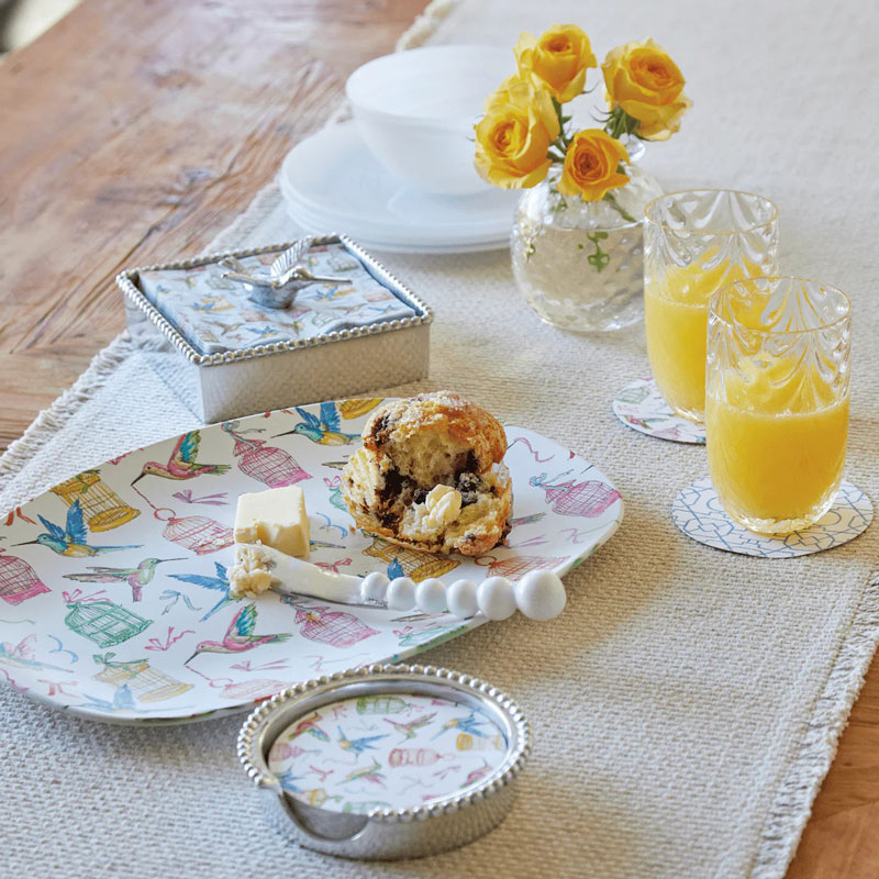 Mariposa Hummingbird and Birdcages Beaded Coaster Set