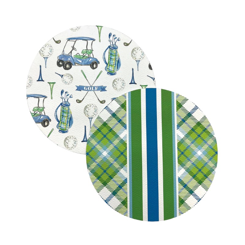Mariposa Golf Signature Coaster Set, Blue and Green