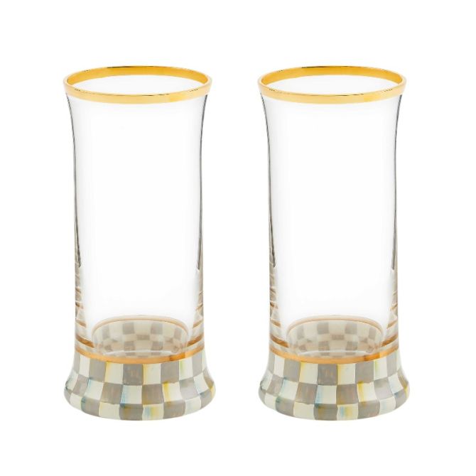 MacKenzie-Childs Sterling Check Hiballs, Set of 2