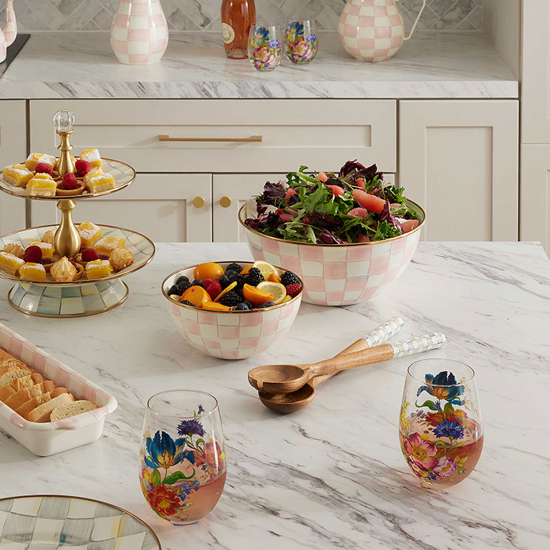 MacKenzie-Childs Flower Market Stemless Wine Glasses, Set of 4