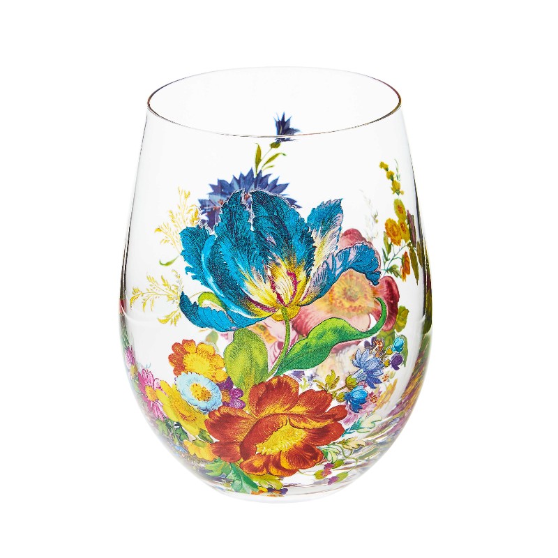 MacKenzie-Childs Flower Market Stemless Wine Glasses, Set of 4